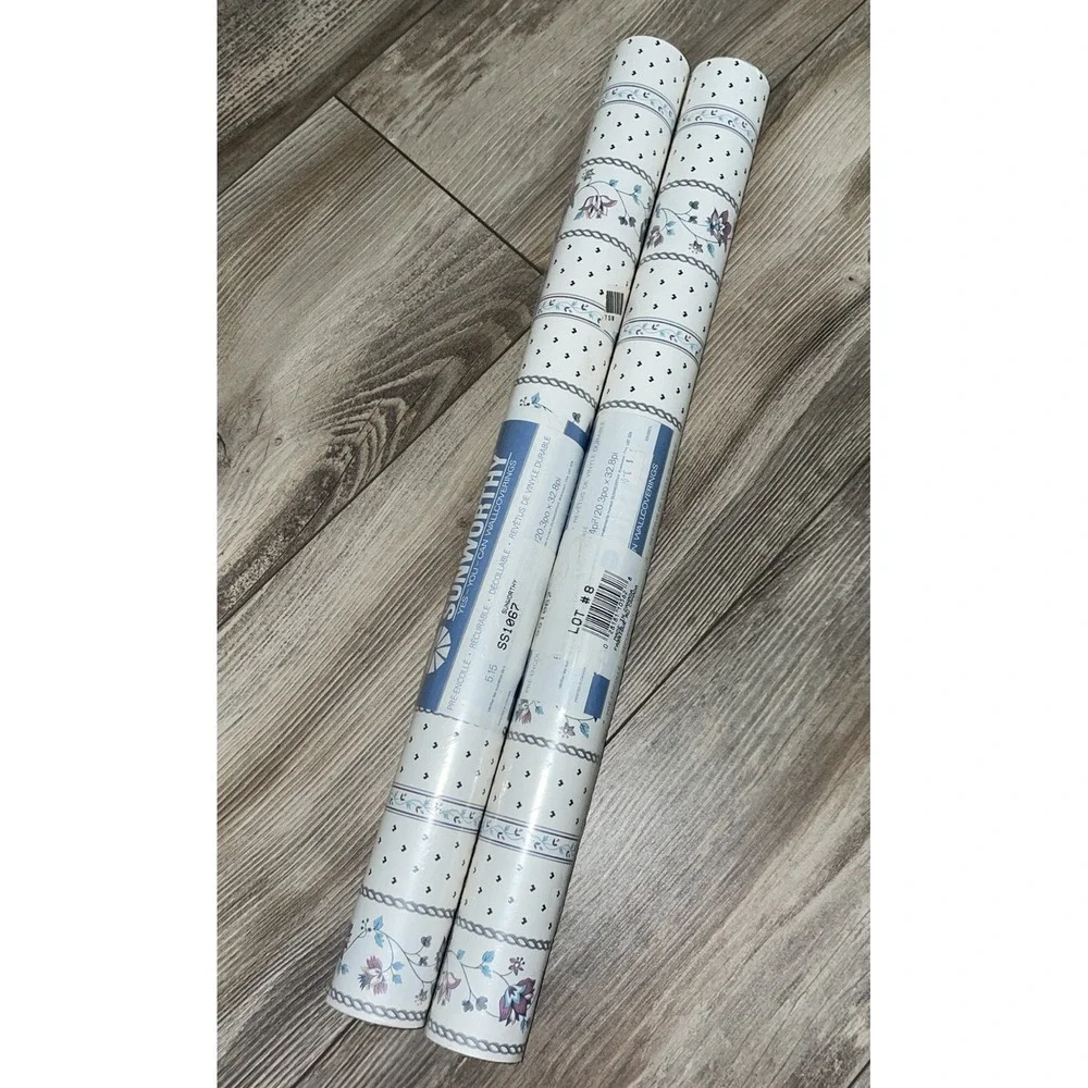 2 VTG Sunworthy Wallpaper Double Roll 55.4 sq.ft. Flowers Pattern Retro